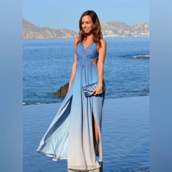 JETSET DIARIES for REVOLE Maxi Slit Backless Gown Dress Ombré Blue Caribbean XS - Picture 8 of 16